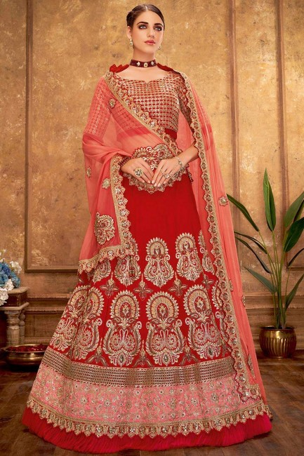 Charming Red Art silk Lehenga Choli