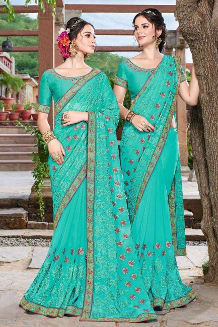 Charming Turquoise blue Georgette saree
