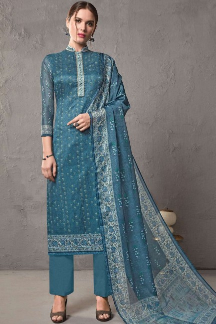 Blue Cotton and silk Palazzo Suits