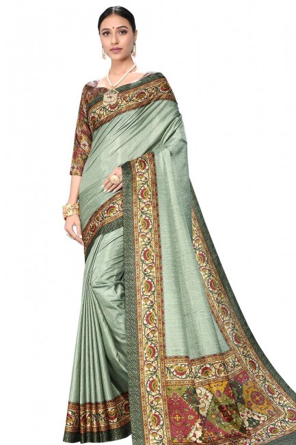 Delicate Teal green Art silk saree