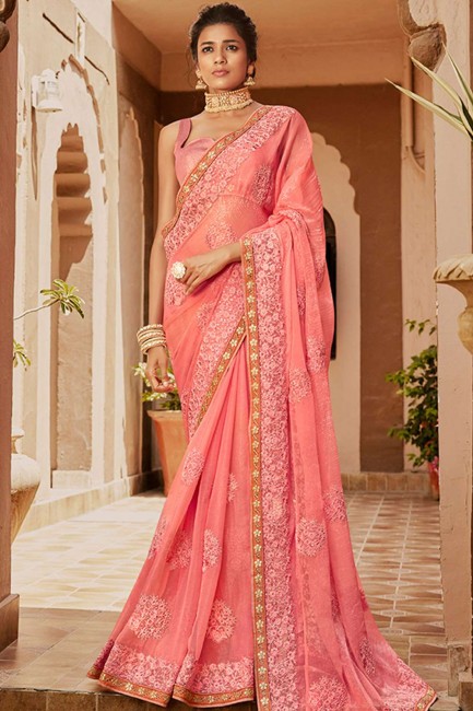 Stunning Pink Chiffon saree