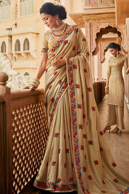 Fascinating Beige Art silk saree