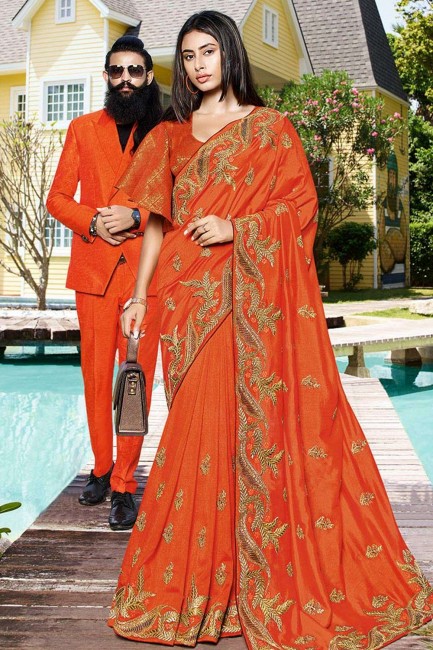 Adorable Orange Art silk saree