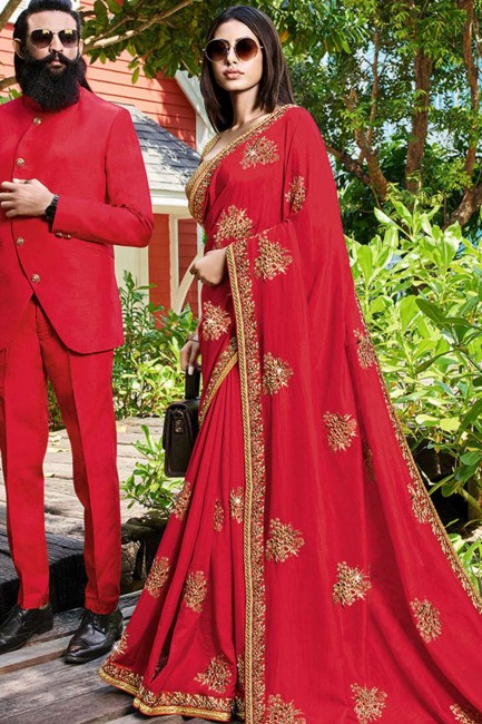 Stunning Red Art silk saree