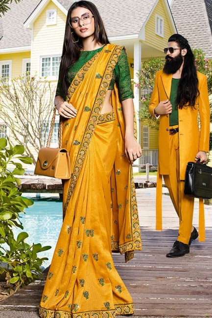Charming Yellow Art silk saree