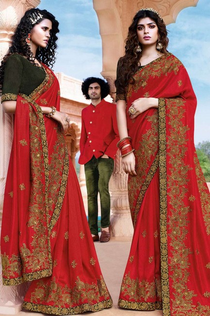 Ravishing Red Art silk saree