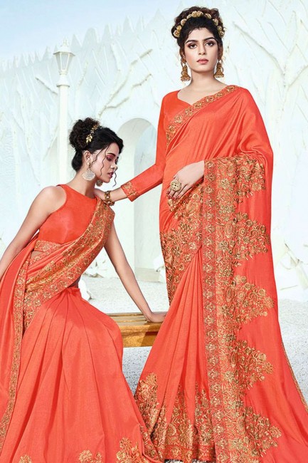 Enticing Orange Art silk saree