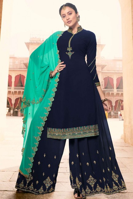Navy blue Georgette Sharara Suits