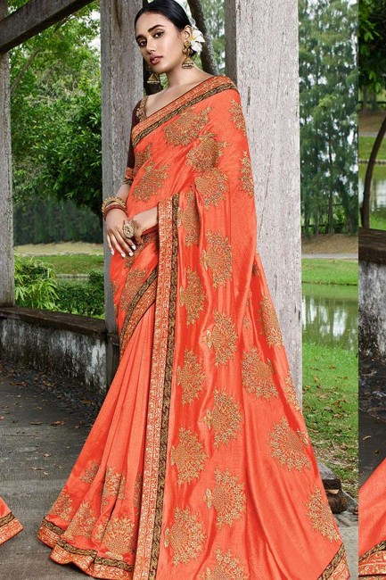 Classy Orange Art silk saree