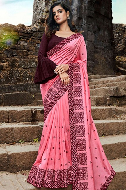 Fashionable Pink Silk saree