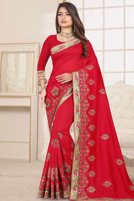 Exquisite Red Art silk saree