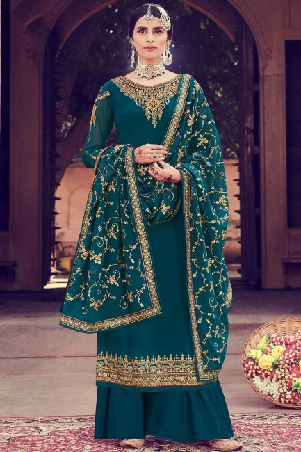 Teal blue Georgette Palazzo Suits