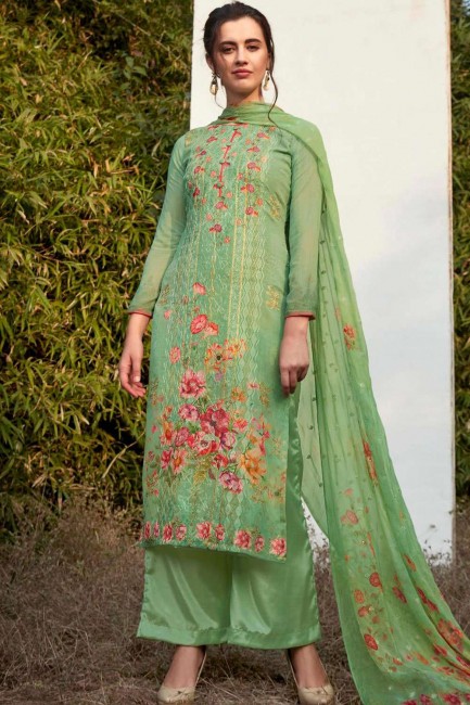 Green Georgette Palazzo Suits