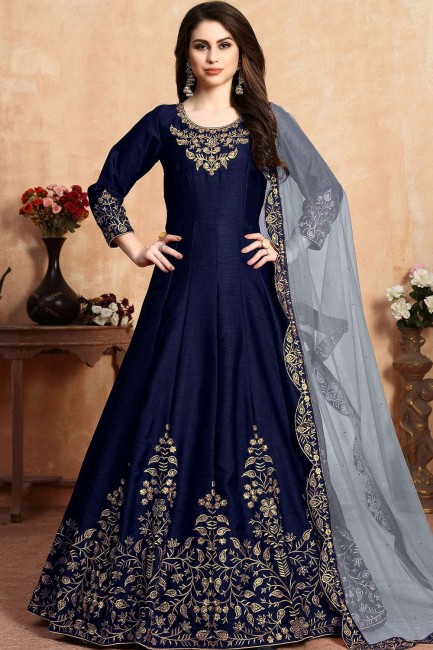 Navy blue Art silk Anarkali Suits