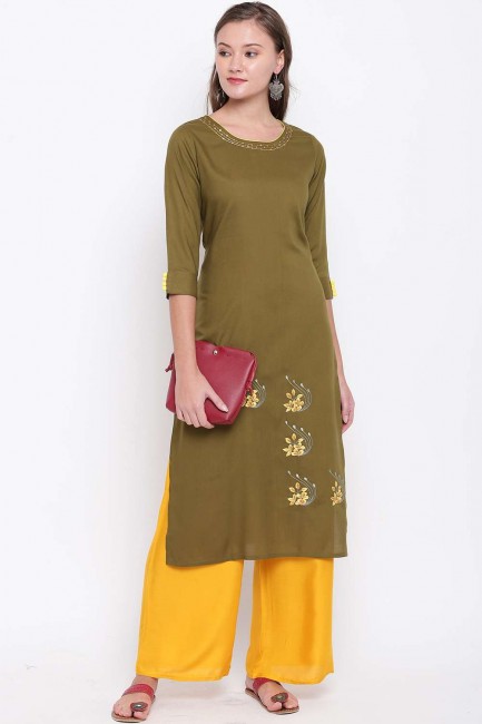 Exquisite Olive green Rayon Kurti