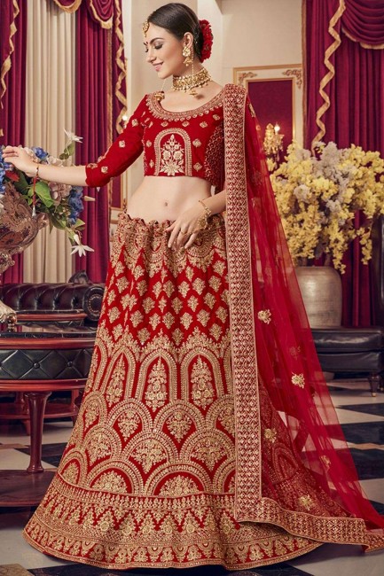Magnificent Red Satin Bridal Lehenga Choli