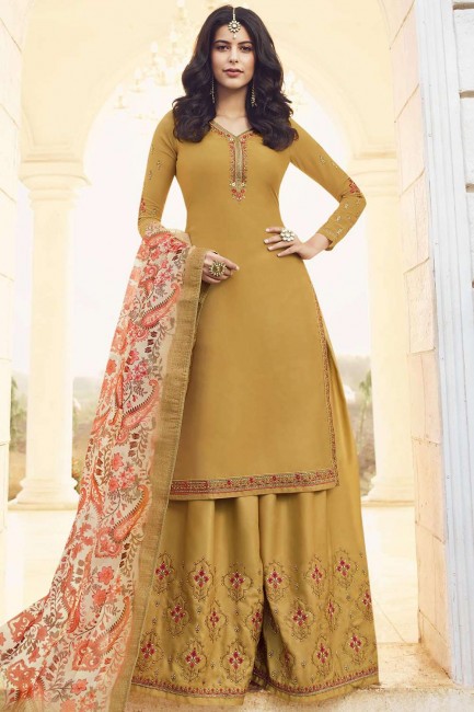 Mustard yellow Georgette Sharara Suits