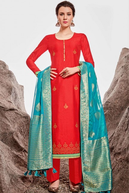 Red Chanderi Palazzo Suits
