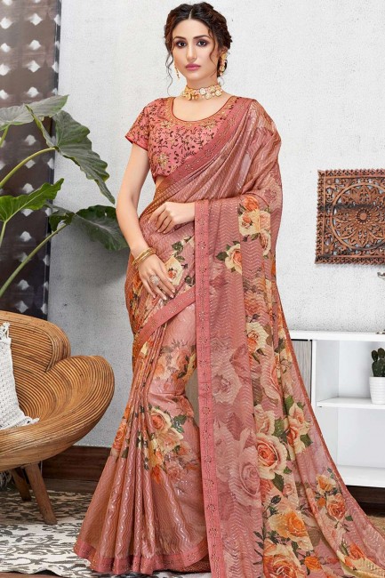 Luring Dusty pink Georgette and silk saree