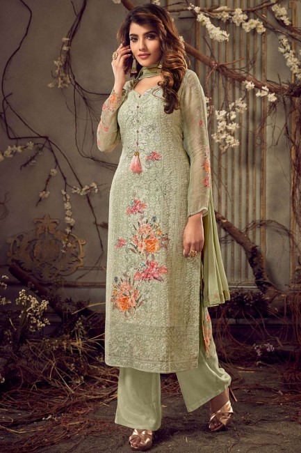 Pastel green Georgette Palazzo Suits