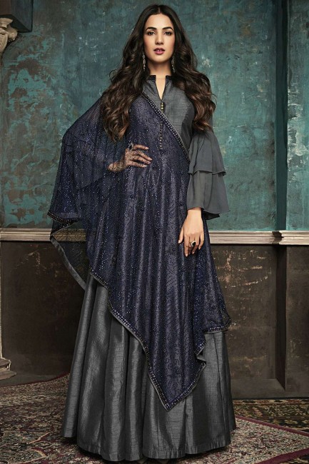 Dark grey Art silk Anarkali Suits