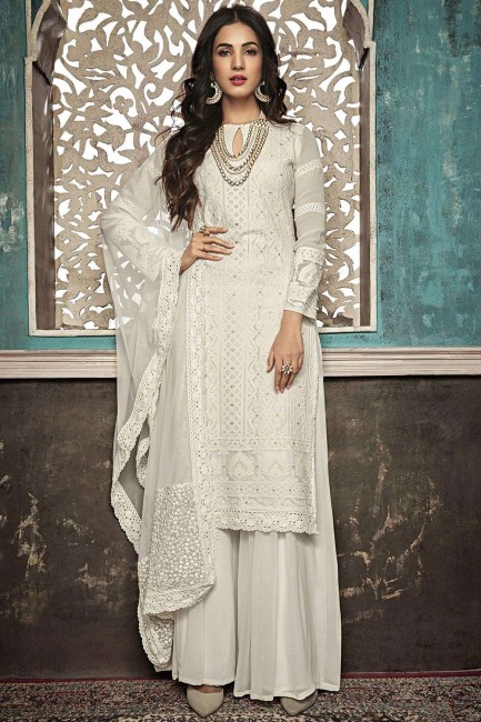 White Georgette Palazzo Suits