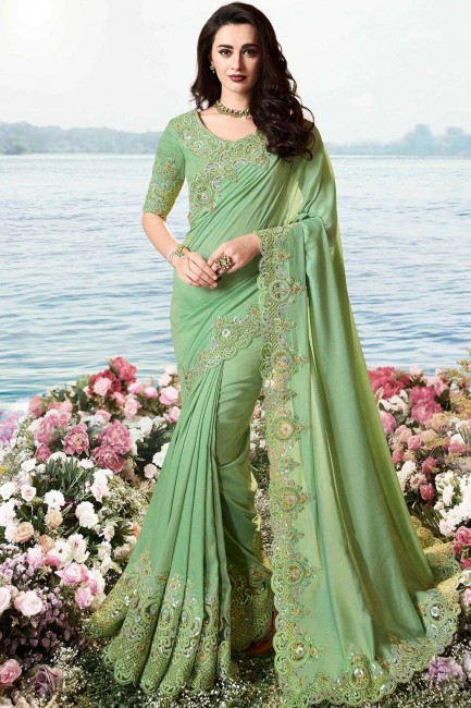 Indian Ethnic Green Silk and tissue saree