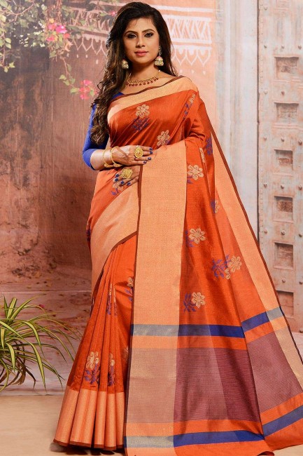 Designer Orange Cotton saree
