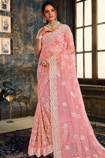Appealing Pink Net saree
