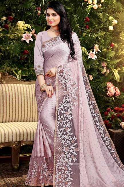 Lilac Georgette and silk saree