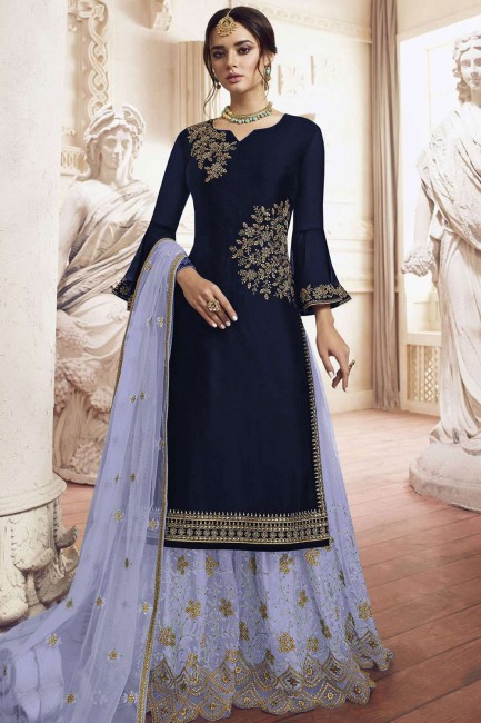 Navy blue Georgette Sharara Suits
