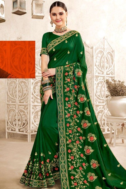 Gracefull Dark green Art silk saree