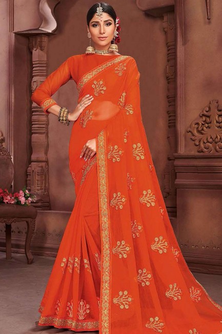 Designer Orange Chiffon saree