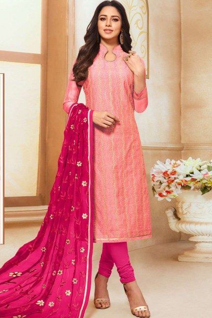 Light pink Silk Churidar Suit
