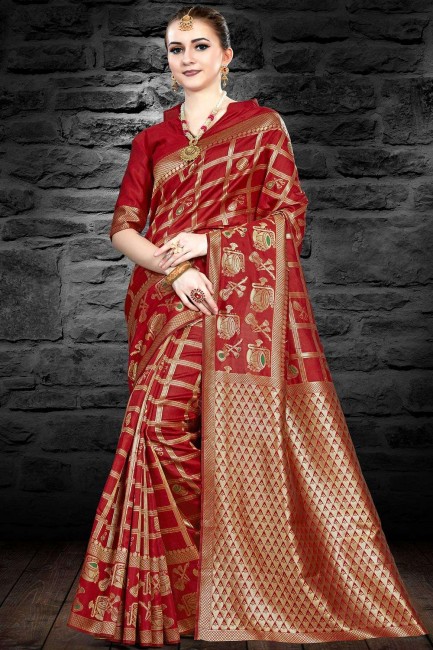 Splendid Red Art silk saree