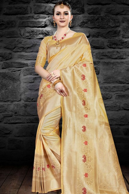 Gorgeous Light yellow Art silk saree
