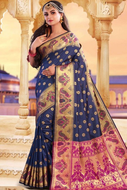 Ravishing Navy blue Art silk saree