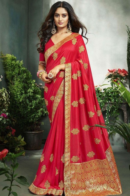 Lovely Crimson red Art silk saree
