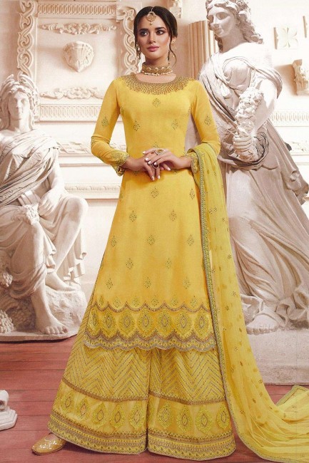 Yellow Georgette Sharara Suit