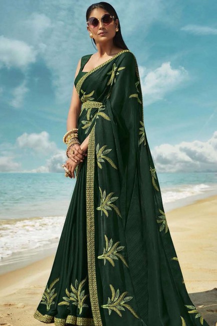 Gracefull Pine green Art silk saree