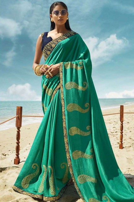 Glorious Sea green Art silk saree