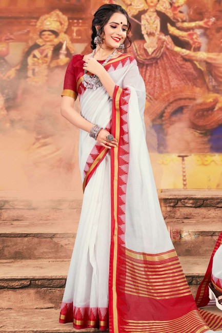 Glorious White Khadi and silk saree