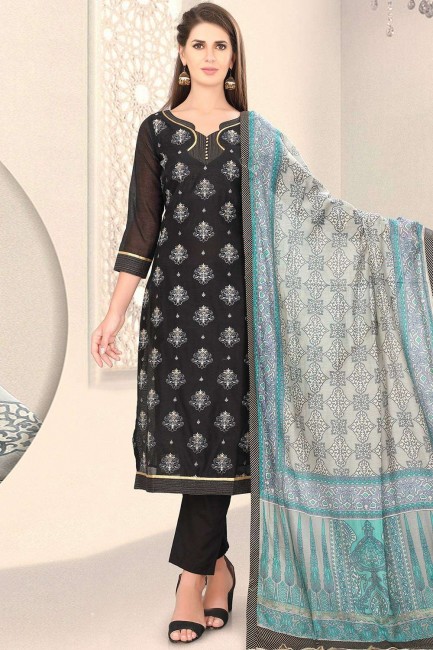 Black Chanderi and silk Straight Pant Suit