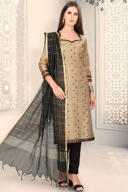 Light brown Chanderi and silk Straight Pant Suit