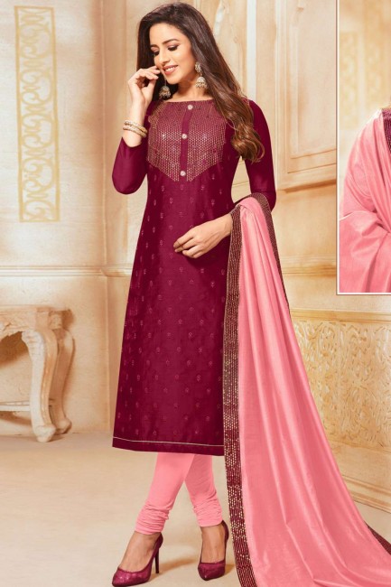 Glorious Pinkmagenta Silk Churidar Suit
