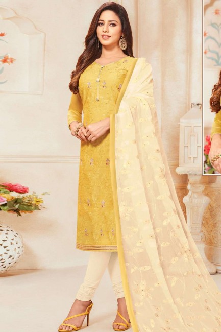 Appealing Yellow Silk Churidar Suit