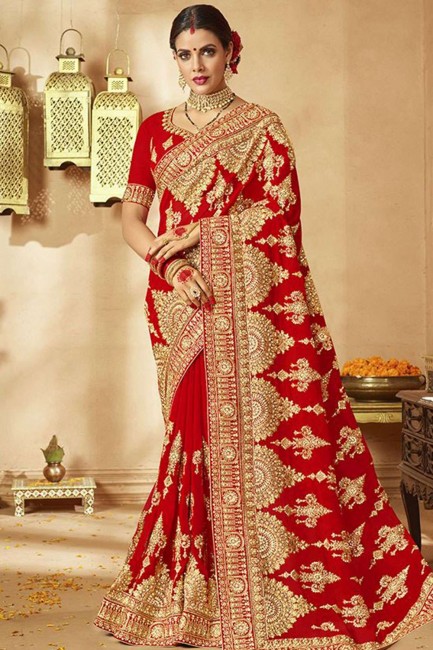 Contemporary Red Georgette Bridal saree