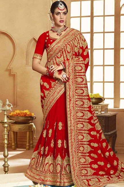 Impressive Red Georgette Bridal saree