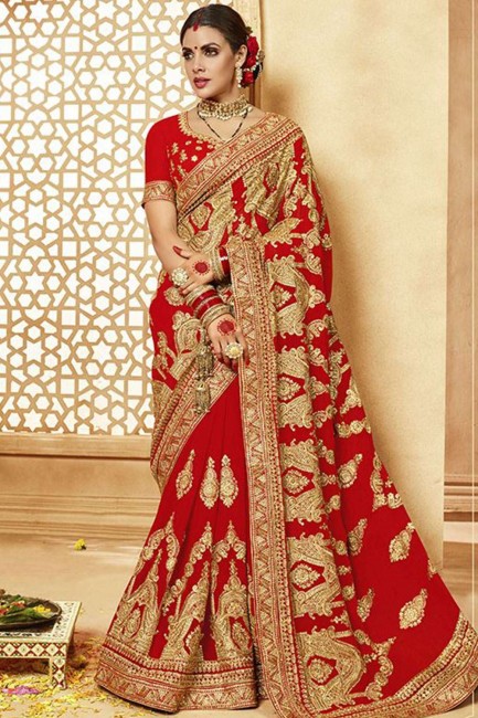 Latest Ethnic Red Georgette Bridal saree