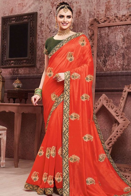 Magnificent Art silk saree in Orange